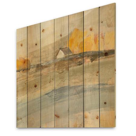 Coming on Farmhouse Landscape - Traditional Print on Natural Pine Wood