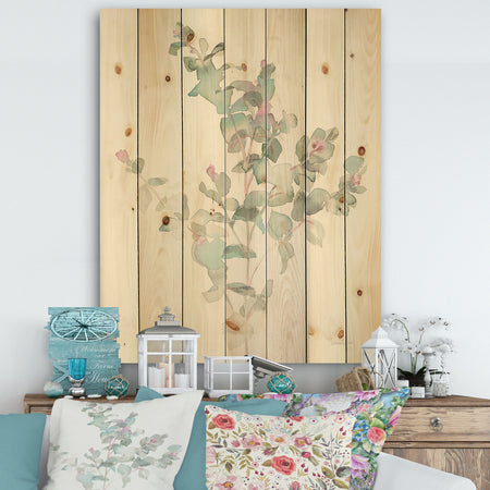 Eucalyptus leaves II - Farmhouse Print on Natural Pine Wood