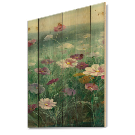 Cosmos at Dawn II - Farmhouse Print on Natural Pine Wood