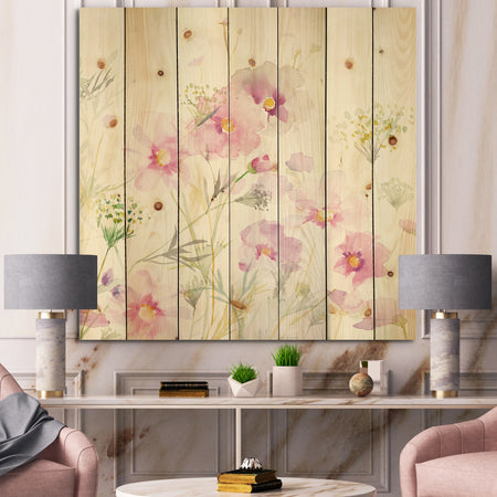 Shabby Flower IV - Farmhouse Print on Natural Pine Wood