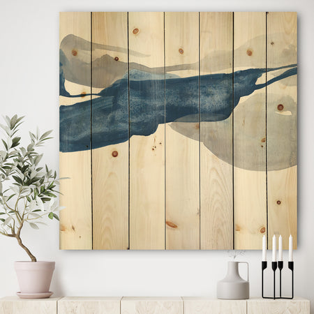 Gouache Sapphire on Gray II - Modern & Transitional Print on Natural Pine Wood