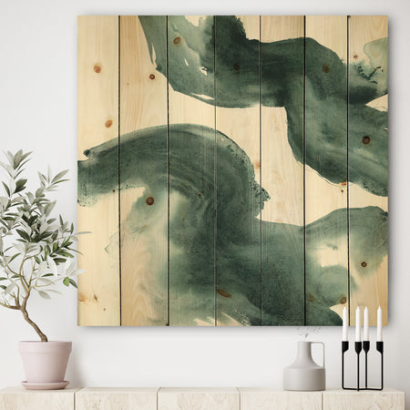 Gouache Green on Gray I - Modern & Transitional Print on Natural Pine Wood