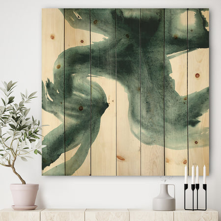 Gouache Green on Gray II - Modern & Transitional Print on Natural Pine Wood