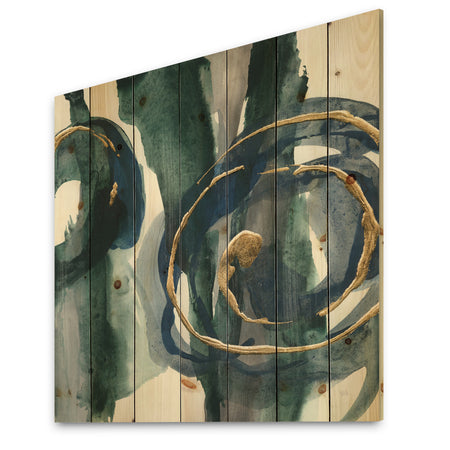Mettalic Indigo and Gold III - Posh & Luxe Print on Natural Pine Wood