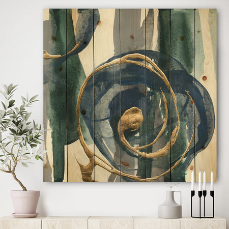 Mettalic Indigo and Gold I - Posh & Luxe Print on Natural Pine Wood
