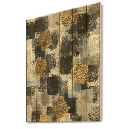 Gold Glamour Squares I - Modern & Transitional Print on Natural Pine Wood