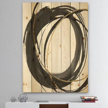 Gold Glamour Circle IV - Posh & Luxe Print on Natural Pine Wood