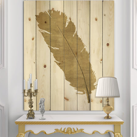 Glam pure Gold Feather II - Glam Print on Natural Pine Wood