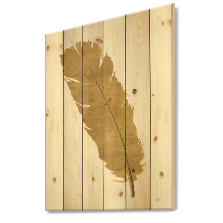 Glam pure Gold Feather II - Glam Print on Natural Pine Wood