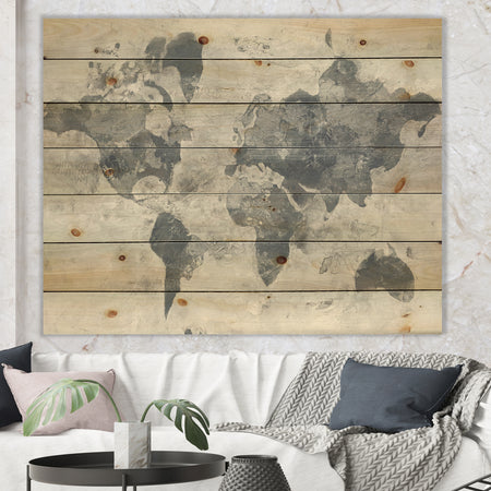 Golden Grey World Neutral - Traditional Print on Natural Pine Wood
