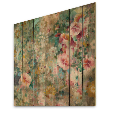 Flower Shower III - Farmhouse Print on Natural Pine Wood