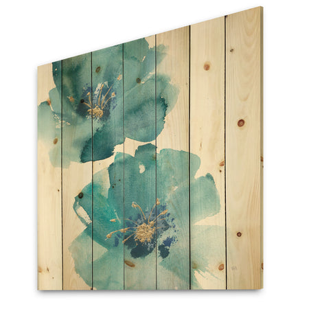 Blue Cosmos Indigo II - Farmhouse Print on Natural Pine Wood
