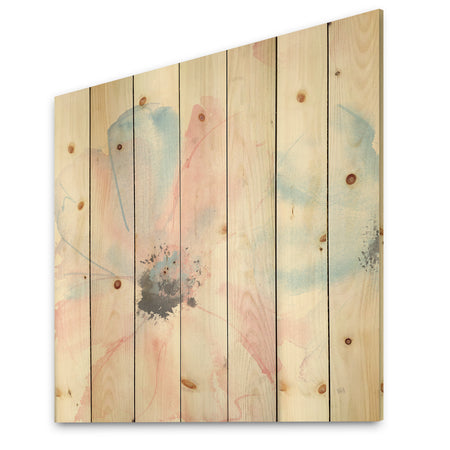 Pink Shabby Floral I - Shabby Chic Print on Natural Pine Wood