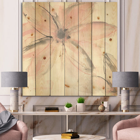Pink Shabby Floral II - Shabby Chic Print on Natural Pine Wood