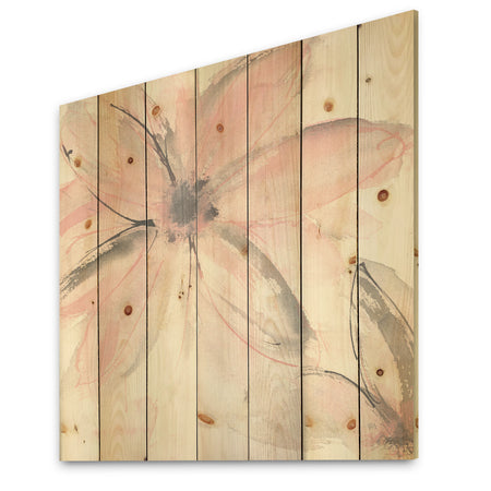 Pink Shabby Floral II - Shabby Chic Print on Natural Pine Wood
