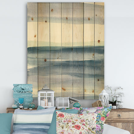 Porch & Den Mint Indigo Dawn I - Farmhouse Print on Natural Pine Wood
