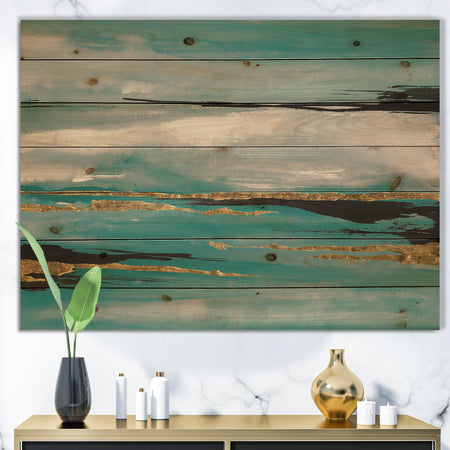 Glam Teal Watercolor I - Modern & Contemporary Print on Natural Pine Wood