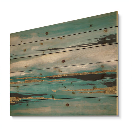 Glam Teal Watercolor I - Modern & Contemporary Print on Natural Pine Wood