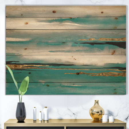 Glam Teal Watercolor II - Modern & Contemporary Print on Natural Pine Wood