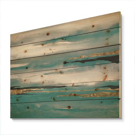 Glam Teal Watercolor II - Modern & Contemporary Print on Natural Pine Wood