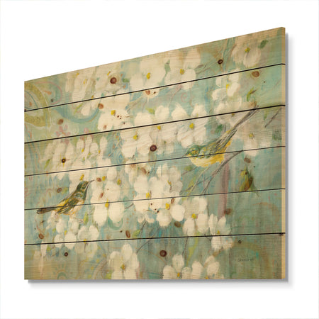 Birds on Blossom - Traditional Print on Natural Pine Wood