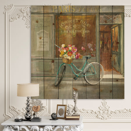 Paris French Flowershop - Traditional Print on Natural Pine Wood