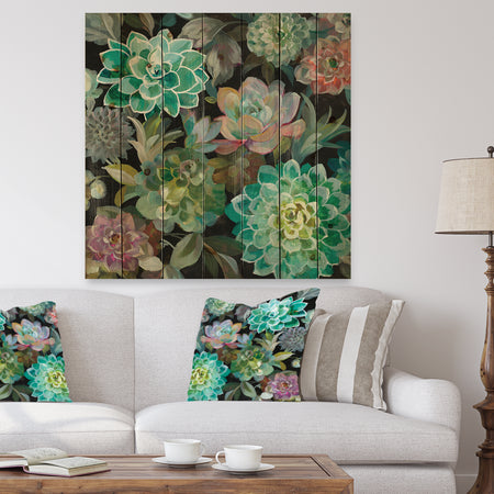 Floral Succulents - Traditional Print on Natural Pine Wood