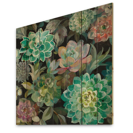 Floral Succulents - Traditional Print on Natural Pine Wood