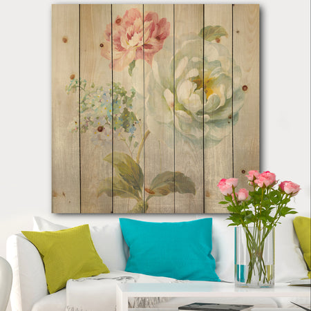 Country Flower Bouquet - Cabin & Lodge Print on Natural Pine Wood