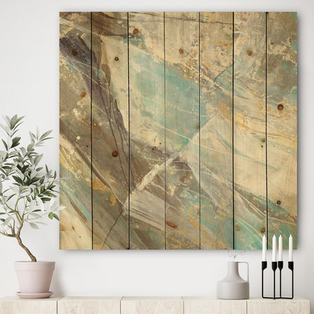 Blue Geometric Water - Modern & Contemporary Print on Natural Pine Wood