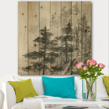 Asian Forest - Cabin & Lodge Print on Natural Pine Wood