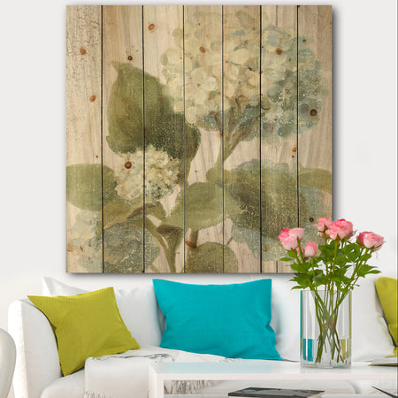 Goauche Green Flower II - Cabin & Lodge Print on Natural Pine Wood