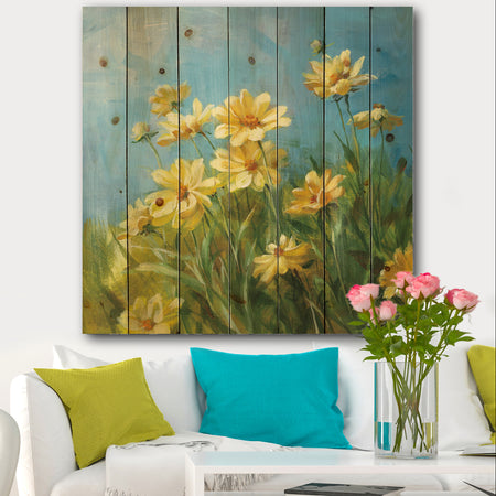 Summer Field I - Traditional Print on Natural Pine Wood