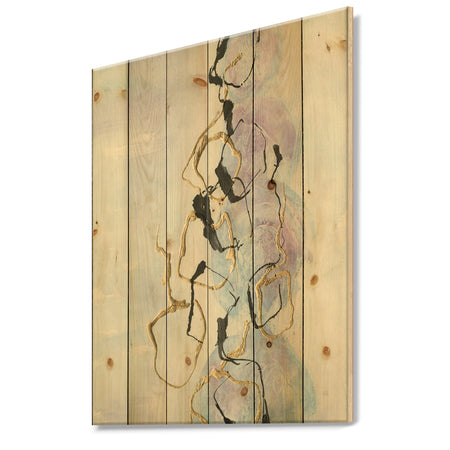 Gold Lines on Pastel I - Modern Glam Print on Natural Pine Wood