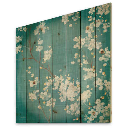 Blue Cherry Blossoms I - Cabin & Lodge Print on Natural Pine Wood