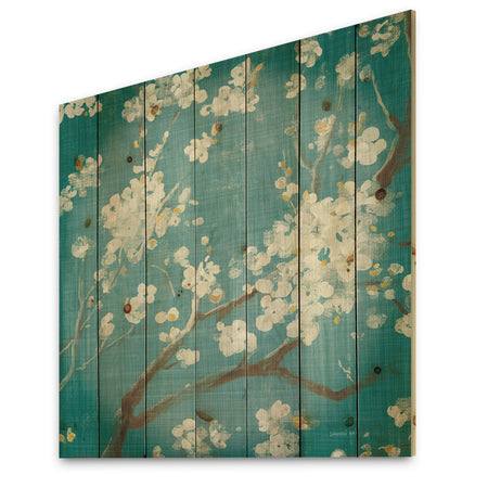 Blue Cherry Blossoms II - Cabin & Lodge Print on Natural Pine Wood