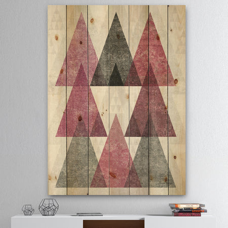 Pink Geometric Mod Triangles I - Mid-Century Transitional Modern Print on Natural Pine Wood