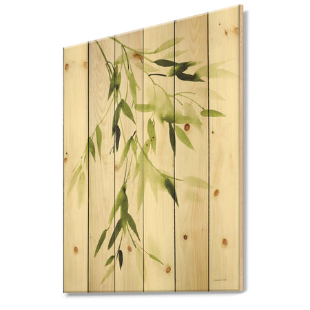 Simplist Bamboo Leaves I - Lake House Print on Natural Pine Wood