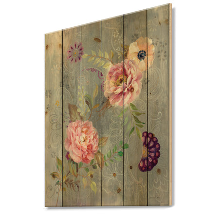Peonies and Paisley - Cabin & Lodge Print on Natural Pine Wood