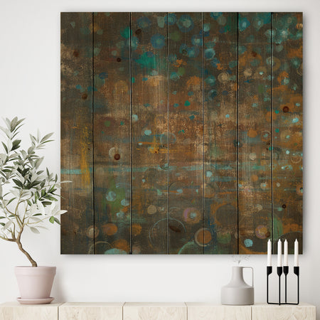 Blue and Bronze Dots on Glass III - Cabin & Lodge Print on Natural Pine Wood
