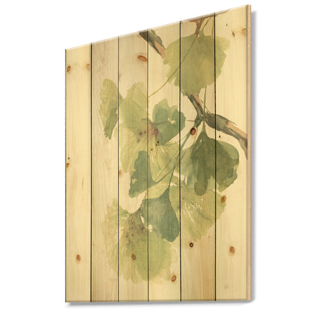 Watercolor Gingko Leaves II - Cabin & Lodge Print on Natural Pine Wood