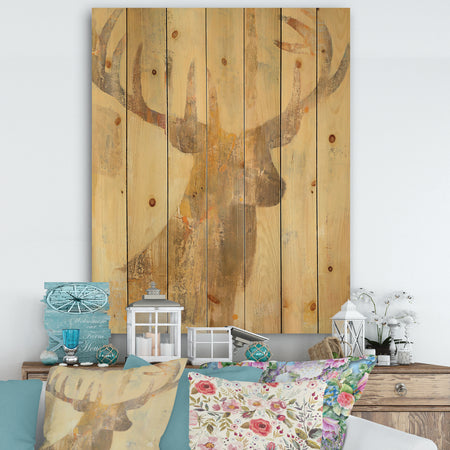 Golden Deer I - Modern Farmhouse Print on Natural Pine Wood
