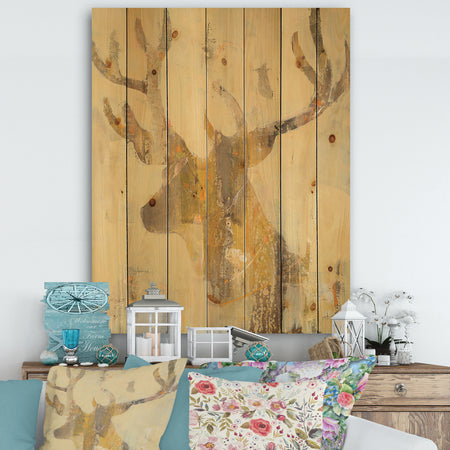 Golden Deer II - Modern Farmhouse Print on Natural Pine Wood