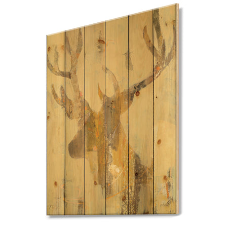 Golden Deer II - Modern Farmhouse Print on Natural Pine Wood