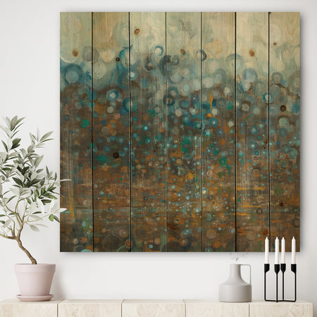 Blue and Bronze Dots - Modern & Contemporary Print on Natural Pine Wood