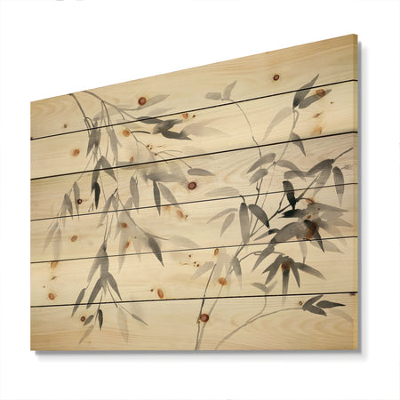 Bamboo Leaves II - Farmhouse Print on Natural Pine Wood