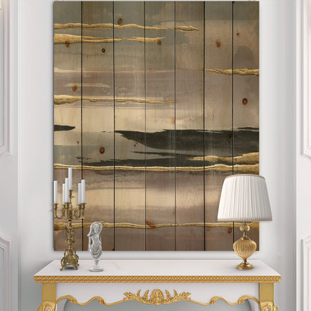 Glamorous Morning Fog II - Modern Glam Print on Natural Pine Wood