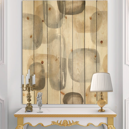 Neutral Oval Grey Stones I - Modern Glam Print on Natural Pine Wood