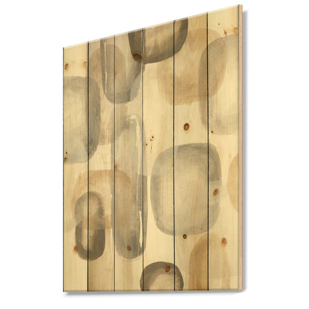 Neutral Oval Grey Stones I - Modern Glam Print on Natural Pine Wood