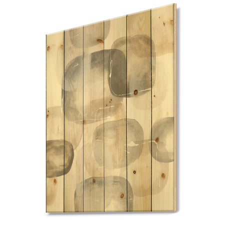 Neutral Oval Grey Stones II - Modern Glam Print on Natural Pine Wood